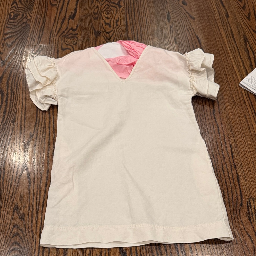 Maeve Cream and Pink Ruffle Sleeve mini dress